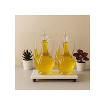 Reoona Mermer Stantlı Borosilikat Cam Glorry Cam Yağlık 700 Ml+700 Ml Çizgili Tasarım Şeffaf - Şeffaf