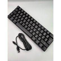 T60 Siyah Renk Mavi Switch Rgb Mekanik Kablolu Driverli Oyuncu Klavyesi T60 Mini Türkçe Q Klavye