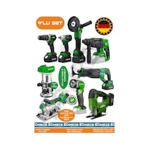 Böhrer Ba01093y 9 Makine Kombo Set 4 Akülü 2 Şarjlı Kömürsüz V598 5ah Profesyonel - Green Yeşil