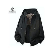 Yeni Grafen Kalınlaştırılmış Gündelik Kapüşonlu Erkek Patchwork Pamuklu Ceket Siyah