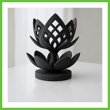 Bezos 3d Baskı Lotus Çiçeği Mumluk - Dekoratif Tealight Mumluk-siyah Dmc