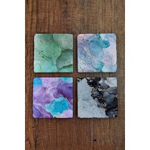 Doğal Taş Bardak Altlığı Mermer Desenleri Baskılı 4'lü Set Stone Coasters Çok Renkli
