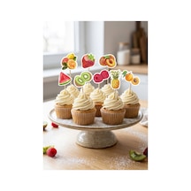 12 Li Meyve Figürlü Cupcake Kürdan Süsü Ve 12 Li Parti Pipeti Seti Bej