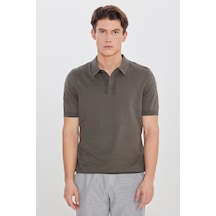 AC&Co / Altınyıldız Classics  Erkek  Hakı %100 Pamuk Standart Fit Normal Kesim Polo Yaka Triko Tişört Haki