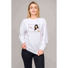 Sunny Leone Baskılı Beyaz Kadın Sweatshirt