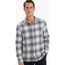 Defacto Regular Fit Polo Yaka Kareli Flanel Uzun Kollu Gömlek E8184ax25wnnv125 Lacivert-nv125