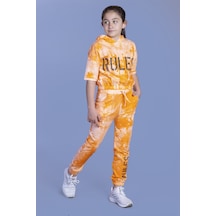 Toontoy Kids Toontoy Kız Çocuk Rules Baskılı Batik Desenli Crop Eşofman Takımı Turuncu