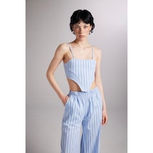 Holly Lolly Askılı Çizgili Harmony Poplin Büstiyer Mavi