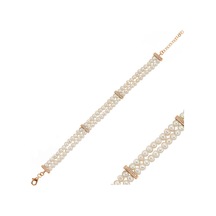 6,5 Mm Çift Sıra Doğal İnci Bileklik 18 Cm / Rose Gümüş
