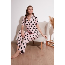 Lela Rahat Kesim Bol Paça Mono Yaka Kısa Kollu Bayan Pijama Takımı 6110290 Pembe