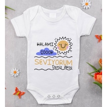 Bitmeyenkartus Bk Kids Isimli Halamı Çok Seviyorum Tasarımlı Bebek Body Zıbın - Beyaz