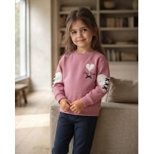 Roya Kız Çocuk Pembe Sweatshirt Kalp Detaylı Modeli