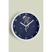 Galaksi Balinası Modern Duvar Saati - 35cm - Önü Camlı Beyaz Kasa - Sessiz Mekanizma Beyaz