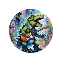 Elektro Gitar Ve Sevimli Dinozor Tasarım Duvar Saati Çok Renkli