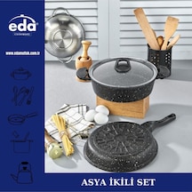 Eda Granit 2 Li Asya Tencere Tava Seti 26+26 Cm. Gri