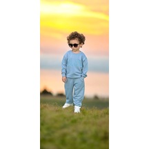 Lolliboomkids Bebe Mavi Slogan Yazılı 3 İplik Alt Üst 2 Parça Eşofman Takımı Yeni Sezon