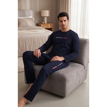 Buratti Baskılı Pamuklu Uzun Kollu Pijama Takımı Erkek Pijama Takımı 6575006 Lacivert