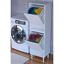 Eliusta Veluna 50 Cm Kirli Çamaşır Sepetli Dolap Banyo Dolabı Beyaz 50x138x32,5 Cm 2 Sepetli Dolap Beyaz