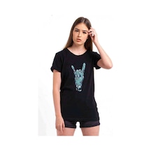 Zombie Rock Baskılı Siyah Kadın Tshirt