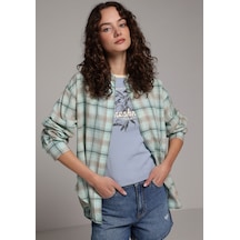 Colin's Colins Boyfriend Fit Shirt Neck Ekoseli Kadın Yeşil Uzun Kol Gömlek Cl1078683 Q1.v1 Mgr Mint Yeşili