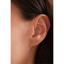 14 Ayar Altın Taşlı Çiçek Tragus Küpe