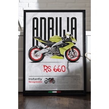 Aprilia Rs 660 Siyah Ahşap Çerçeveli Poster, Dekoratif Motosiklet Duvar Tablosu Çok Renkli