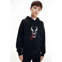 Tshirthane Venom Baskılı Unisex Çocuk Kapüşonlu Siyah Sweatshirt (528593727) Siyah