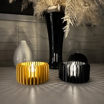 3d Baskı Modern Çizgili Mumluk - Tealight Mumluk 1 Adet -sarı