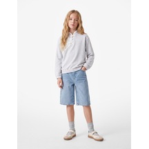 Koton Düğmeli Şardonlu Uzun Kollu Hakim Yaka Sweatshirt Kar Melanj 7wkg10607ak Gri Melanj