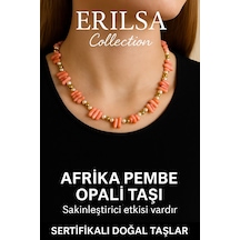 Sertifikalı Diş Model İnci Ve Afrika Pembe Opal Taşı Kolye Çok Renkli