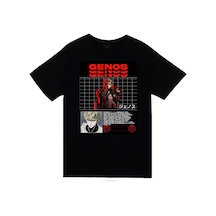 One Punch Man Genos Anime Baskılı Unisex %100 Pamuk Siyah T-shirt SIYAH