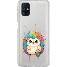Samsung Galaxy M51 İle Uyumlu Splash Kirpi Tasarımlı Şeffaf Silikon Kılıf Şeffaf