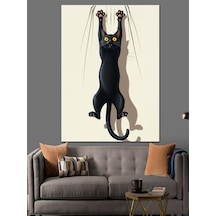 Ahşap Tablo Tırmanan Siyah Kedi Çizimi