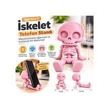 Sevimli İskelet Telefon Standı Dekoratif Masaüstü Telefon Tutucu - Pembe