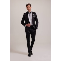 Ysf Erkek Siyah Slim Fit Şal Yaka Damatlık