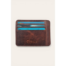Clavel Hakiki Deri Slim Kartlık Kızıl Kahve