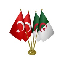 Masa Üstü Cezayir Bayrağı Türk Bayrağı Dörtlü Pirinç Direk Masa B