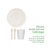 Ekolojik Doğal 26 Cm. 72 Kişilik Parti Piknik Sofra Sunum Seti - Tabak Bardak Çatal Kaşık Takımı