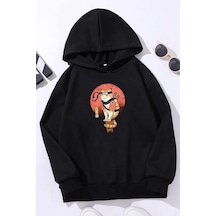 Çocuk Shinobi Kedi Baskılı Sweatshirt Siyah