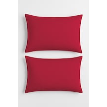 Calmera Penye Yastık Kılıfı 2'li Set %100 Pamuk - Gizli Fermuarlı - Çarşaflarla Uyumlu Kırmızı