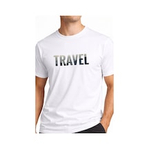 Unisex Travel Baskılı Oversize Tişört %100 Pamuk Bisiklet Yaka Günlük Streetwear T-shirt Beyaz