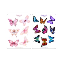 Kelebek Çeşitleri Renkli Sevimli Sticker Seti - 2 Sayfa - 15 Parça - Hc250-251 Standart
