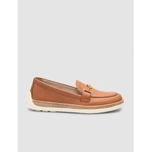 %100 Hakiki Deri Taba Kadın Loafer Taba