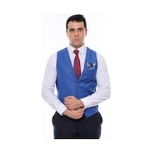 Wessi Mavi Yakalı Desensiz Erkek Yelek 001