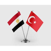 Mısır Bayrağı Ve Türk Bayrağı İkili Saten Masa Bayrağı Takımı Diğer