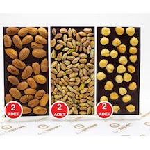 Dark Brown Bitter Tablet Çikolata Gerçek Saf Badem Fındık ve Antep Fıstıklı 6 x 100 G