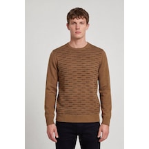 Sabri Özel Erkek Camel Normal Kesim Regular Fit Yünlü Standart Boy Dokuma Triko Kazak