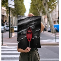 Çerçevesiz Poster, Dijital Baskı, Denizde Kırmızı Kayık , Ofis Salon Dekorasyon , Poster