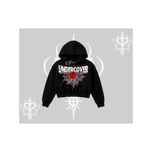 Tarzsokak Beyaz Crop Kapşonlu Sweatshirt Spider Undercover Siyah