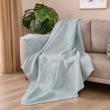 Soft Çift Taraflı Pamuklu Tv Battaniyesi - Mint / Beyaz - 130x170 Cm Renkli